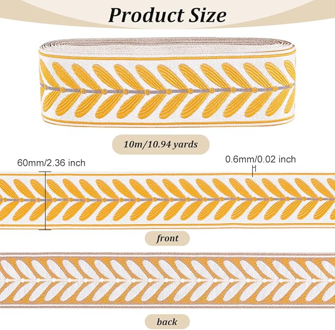 OLYCRAFT 10.9 Yards Jacquard Ribbon Trim 2.4 Inch Leaf Pattern Jacquard Polyester Ribbons Brown Leaf Jacquard Woven Embroidery Trim for DIY Sewing Crafts Handmade Bag Belts Clothing Decoration