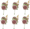 Meldel Dusty Rose Pink Boutonniere for Men Wedding, Set of 6, Groom Groomsman Boutonniere, Mens Boutonnieres for Wedding Prom Ceremony Anniversary Party Homecoming