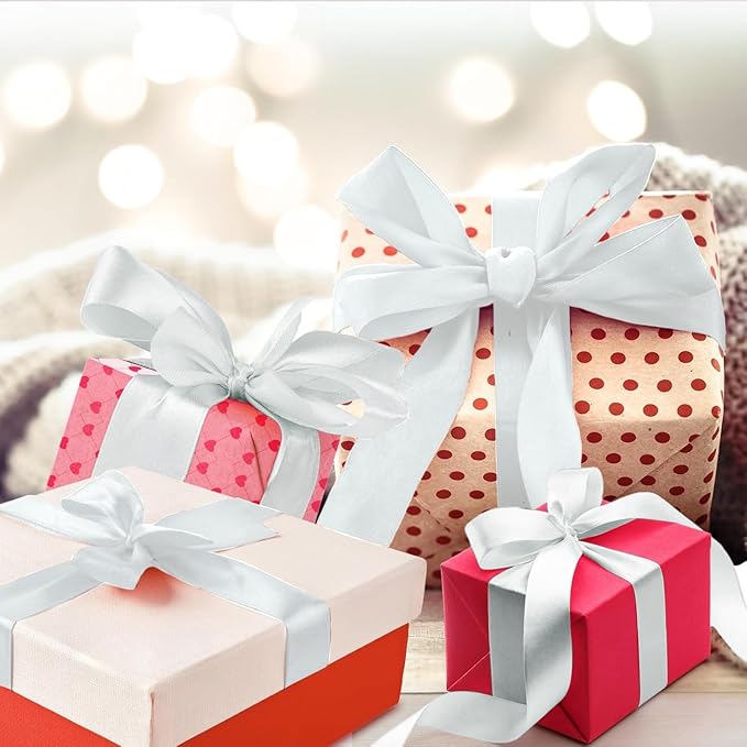 White Satin Ribbon 1-1/2 Inch x 2 Rolls White Wide Satin Fabric Ribbon for Gift Packaging, Christmas, Wedding, Flower Bouquet, Holiday Party, Invitation