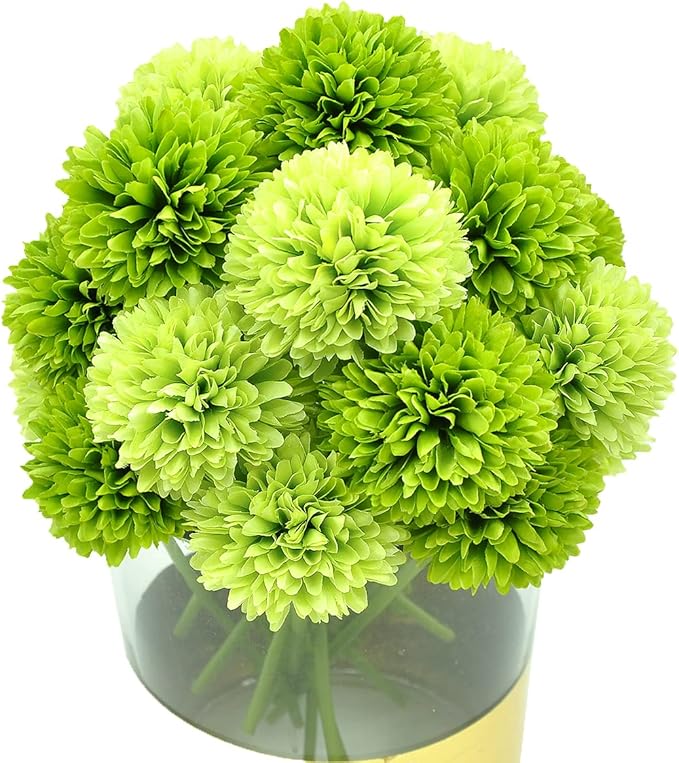20Pcs Artificial Fake Flower Plants Silk Chrysanthemum Ball Hydrangea Arrangements Wedding Bouquets Decor Home Kitchen Garden Party Table Floral Centerpieces DIY (Dark Green&Green)