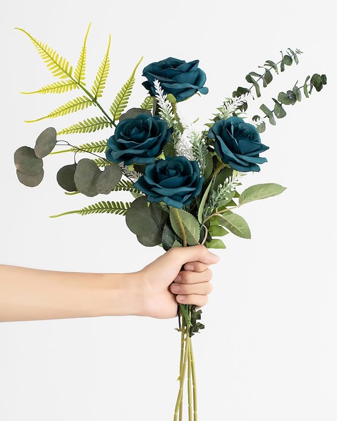 DuHouse 10 Pcs Artificial Silk Rose Flowers Long Stems Fake Flowers for Wedding Arrangement Centerpiece Home Kitchen Decor