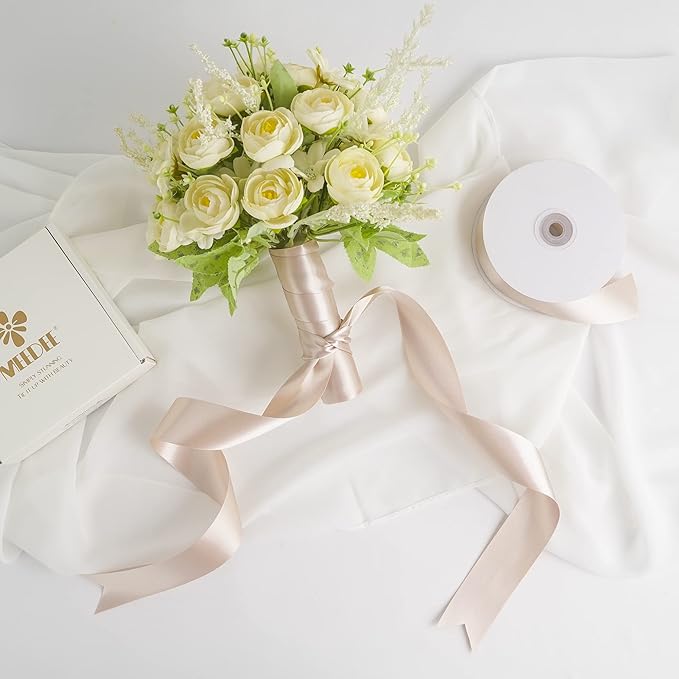 MEEDEE Vanilla Satin Ribbon 1-1/2 Inch Vanilla Ribbon Lux Double Faced Satin Ribbons by 50 Yards Polyester Satin Ribbons for Crafts, Weddings, Flower Bouquet, Holiday Decorating