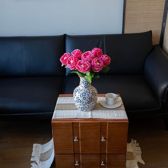 Fake Flowers for Decoration Home Decor Real Touch Artificial Flowers Austin Rose Peony Latex Fake Flower Living Room Decoration Vivid Pink Roses Peonies (Rose red 4pcs)