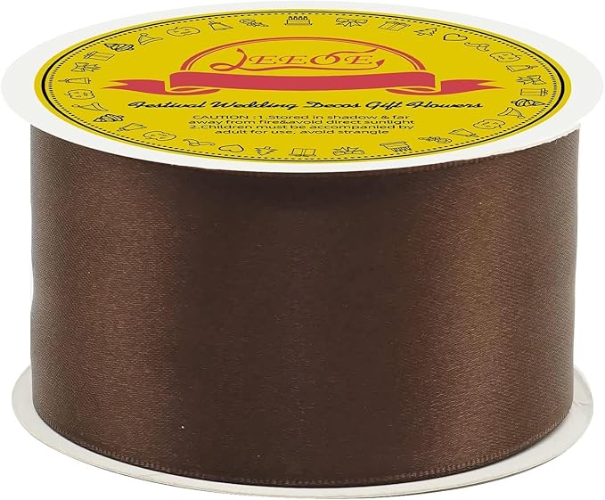 Double Face Brown Satin Ribbon 2 inch X 25 Yards Polyester Brown Ribbon for Gift Wrapping Very Suitable for Weddings Party Invitation Decorations and More