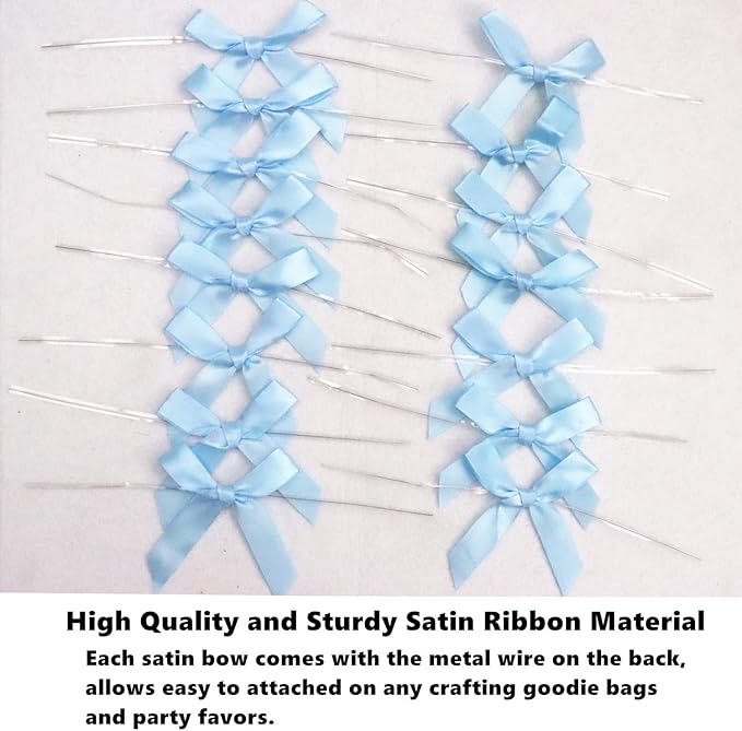 50 Pack 3" Blue Satin Twist Tie Bows, Twist Bows for Treats, Ribbon Bows with Twist Ties Gift Wrap Bows, Pretied Bows Ties for Cake Pops, Baby Shower, Sweets Packaging, Party Favors, Gifts