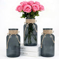 Vintage Glass Flower Vase，3 Pack Farmhouse Black Glass Centerpiece Vases Mason Jars for Weddings, Parties & Home Decor Bulk (3, Black)