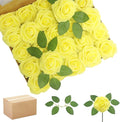 200PCS Yellow Artificial Flowers Roses Real Looking Foam Fake Roses with Leaves for DIY Wedding Bouquets Bridal Shower Party Decorations (Yellow, 200)