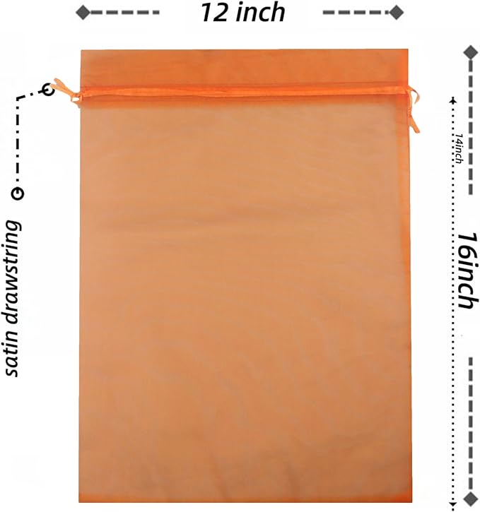 QIANHAILIZZ 50 Pack 12 x 16 Inch Drawstring Jewelry Gift Organza Bags Plant Covers Plants Protection Bag D5B (A-ORANGE)