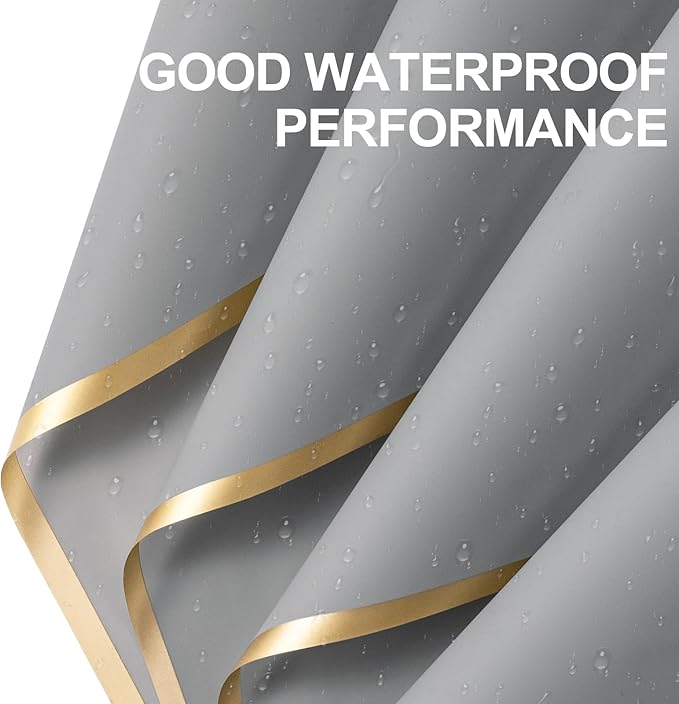 WRAPAHOLIC 20 Sheets Flower Wrapping Paper - 22.4 x 22.4 inch Gold Trim Light Grey Water-Resistant Floral Bouquet Wrapping Paper, Florist Supplies Packaging Paper for Wedding Birthday Gift DIY