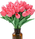 SITUMEIZI 15pcs Tulips Fake Pink Artificial Flowers Real Touch 14" Silk Flower for Home Decor Spring Easter Wedding Bouquet Decorations Valentine's Day Gifts(Fluorescent Pink)