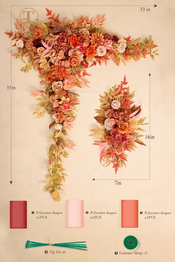 TINGE TIME Artificial Arch Flowers Kit Pack of 5, Fall Wedding Decorations for Reception with Hanging Flowers, Wedding Arch Silk Floral Arrangements Ceremony Backdrop Bridal Shower Outdoor Party Decor