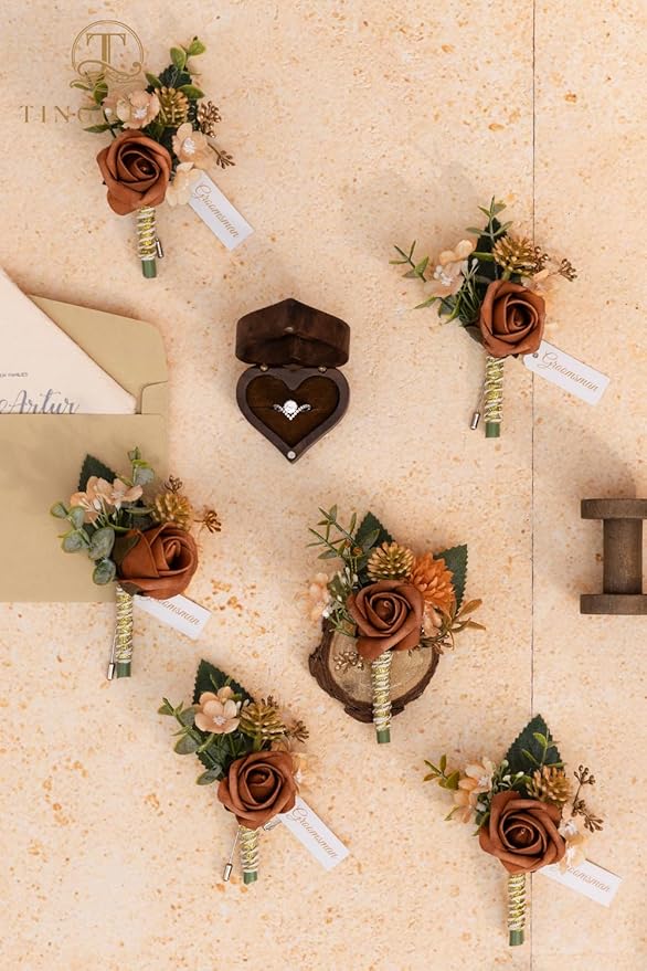 TINGE TIME Boutonniere for Men, Groom and Best Man Boutonniere for Wedding Ceremony Anniversary, Formal Dinner Party and Rustic Fall Wedding Marriage (Terracotta)