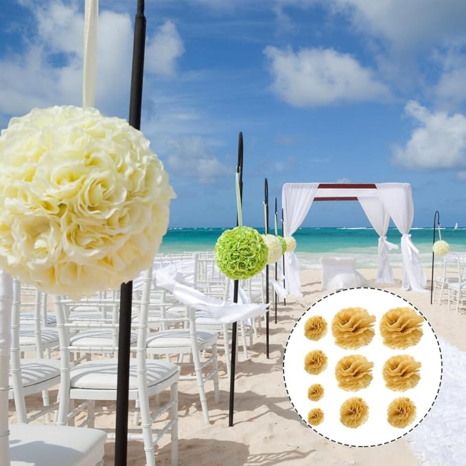 10 Pcs Metallic Paper Pom Poms Flower Balls Party Decoration Hanging Wall Ornament for Wedding Birthday Shower Home Celebration Easy to Hang and Cluster