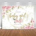 Sensfun Floral It's a Girl Baby Shower Backdrop A Sweet Baby Girl is On The Way Background Pink Flower Golden Loop Baby Shower Party Cake Table Decorations Banner Photoshoot Props (7x5ft)