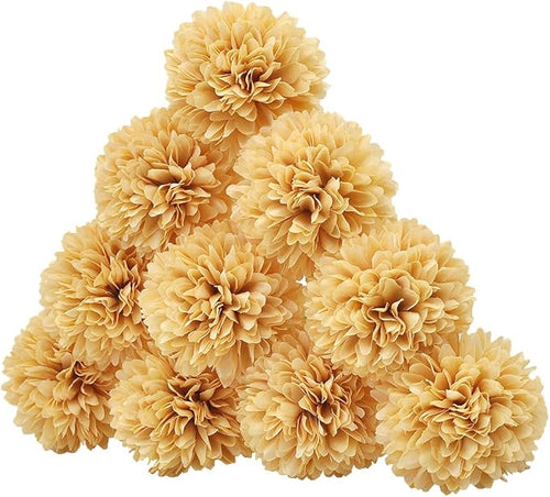 10Pcs Artificial Fake Flower Plants Silk Chrysanthemum Ball Hydrangea Arrangements Wedding Bouquets Decor Home Kitchen Garden Party Table Floral Centerpieces DIY (Beige)