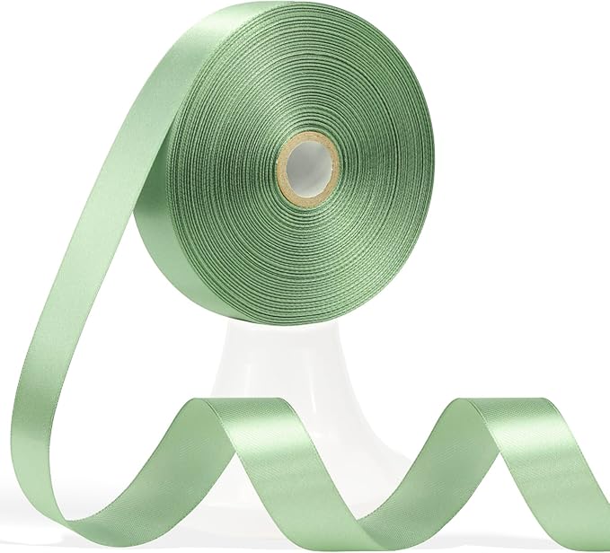 60 Yards Sage Green Satin Ribbon 3/4 Inch, Solid Light Green Polyester Fabric Ribbon for Gift Wrapping, Crafts, Flower Bouquet, Wedding, Baby Shower, Festival, Christmas