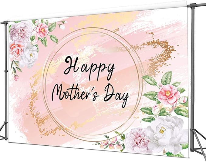 Dudaacvt 8x6ft Happy Mother's Day Backdrop Love Heart Photography Background Floral Mothers Day Birthday Photography Background for Mother's Day Photo Booth Props