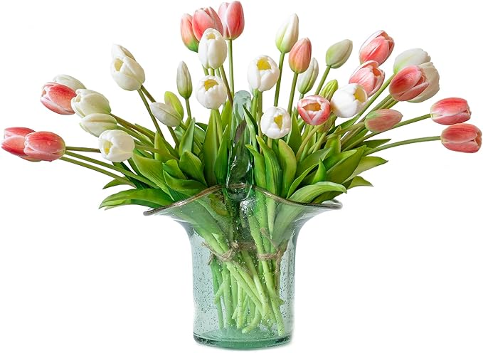 15pcs Artificial Tulips Flowers, Real Touch Latex Bouquet, Fake Tulips for Office Wedding Party Home Kitchen Garden Decoration-B Coral Pink