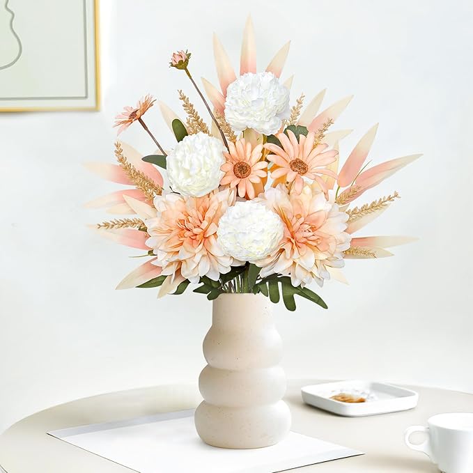 Dremisland Artificial Flowers Bouquet Silk Floral Arrangements Faux Flowers Plant for Home Decor Wedding Bride Bouquets Floral Tables Centerpieces for Home Decor Indoor Vase Table Decor (Champagne)