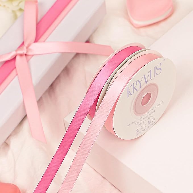 Pink & Hot Pink Satin Ribbon - 2 Rolls Pink Ribbon 3/8 Inch x 10 Yards (20 Yards Total) - Double Faced Satin Ribbons for Gift Wrapping, Flower Bouquet Decor, Crafts, Wedding Decor, Baby Shower