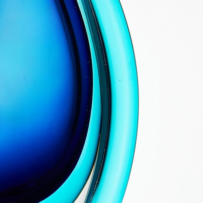 Luxury Lane Hand Blown Sommerso Oval Art Glass Vase for Decor 8.5 inch Tall Centerpiece Table Decoration London Blue