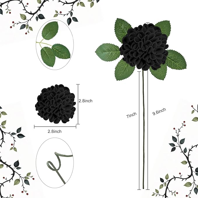 Artificial Flowers, 100pcs Realistic Artificial Rose for DIY Wedding Bouquets Centerpieces Arrangements, Black Dahlia Flowers with Stem for Bridal Shower Party Home Decorations