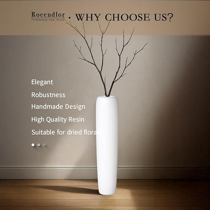 27.5" White Vase for Home Decor - Tall Floor Vase for Living Room, Bedroom, Office - Elegant Minimalist Tall Vases for Large Dried Stems, Pampas Grass, Artificial Branches