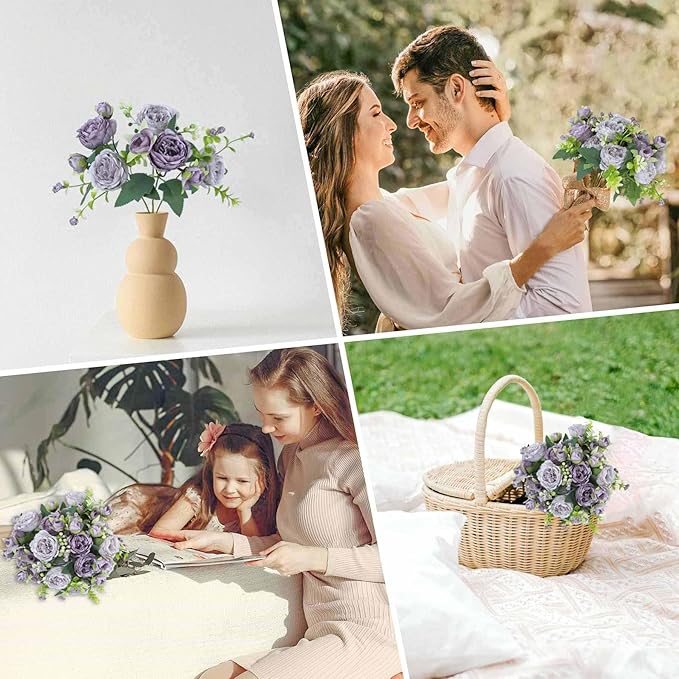8 Bundles Peonies Artificial Flowers Silk Peonies Faux Flowers Fake Peonies Artificial Flowers Peonies Bouquet for Table Centerpieces Decoration Wedding Decor Home Party Decor (Purple)