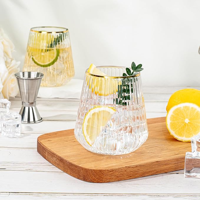 BESTSTAR 72 Pcs 12 oz Plastic Clear Gold Rim Ribbed Wine Glasses, Origami Ripple Disposable Champagne Glasses Elegant Whiskey Glasses Ideal for Weddings, Bars, Christmas, Pool Party, Daily Use