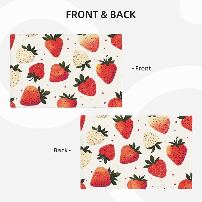 Sweet Strawberry Placemats Set of 6 Washable Table Mats Spring Summer Fruit Heat-Resistant Cotton Linen Place Mats for Dining Table Kitchen Indoor Outdoor Party Holiday Decor