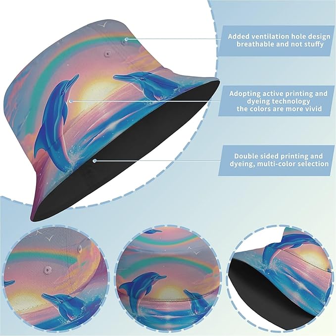 Bucket Hat for Women Men Unisex Sun Cap Packable Outdoor Fisherman Hat Headwear,Reversible Double-Side-Wear