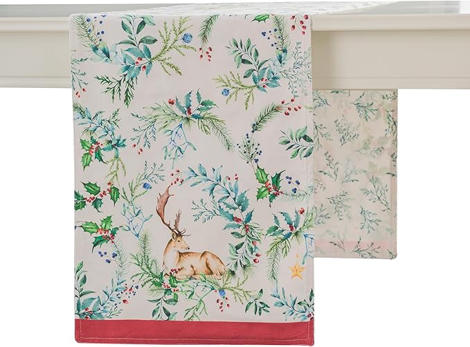 Maison d' Hermine Table Runner 100% Cotton Double Layer Table Runners 72 inches Long for Thanksgiving Christmas Decorations Home Kitchen Dining Party Wedding (Holly Time, 14.5" x 72")