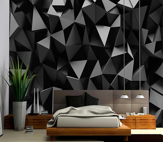 Cliouar-Black Triangle Background Mural Wallpaper Peel and Stick 137" x 102"