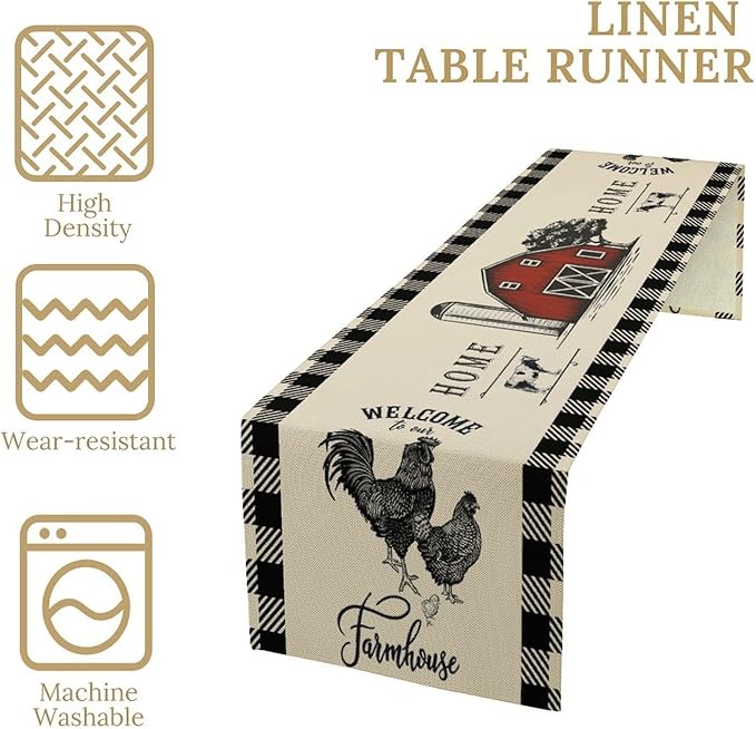 Rustic Farmhouse Table Runner Vintage Western Farm Red Barn Windmill Cabin Country Lodge Dinner Runner for Home Kitchen Dinner Table Party Decoration 13x70in
