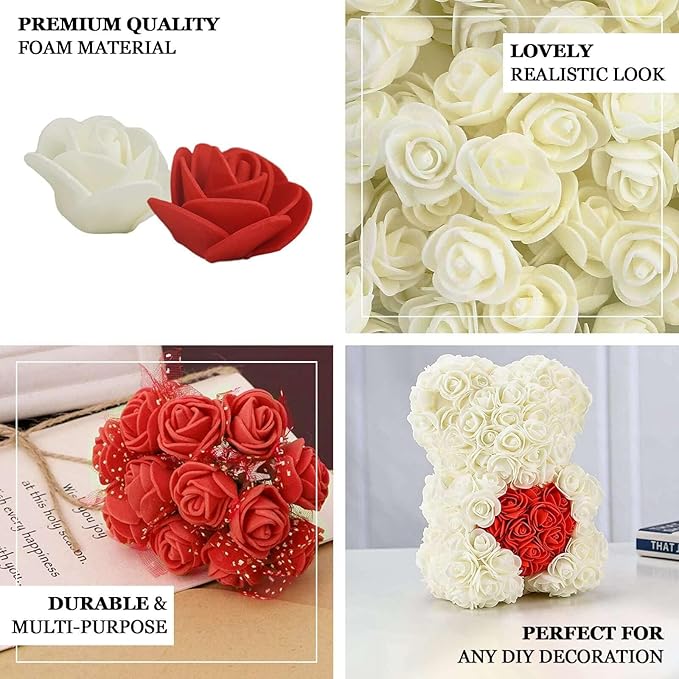 Efavormart 48 Roses | 4" Tall Burgundy Real Touch Artificial DIY Foam Rose Flowers with Stem, Craft Rose Buds