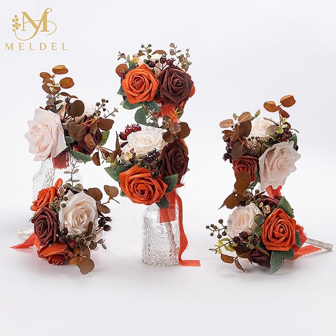 Meldel Artificial Flowers 50pcs Real Looking Orange Foam Fake Roses with Stems for DIY Wedding Bouquets Bridal Shower Centerpieces Floral Arrangements Home Decorations Bulk Rose