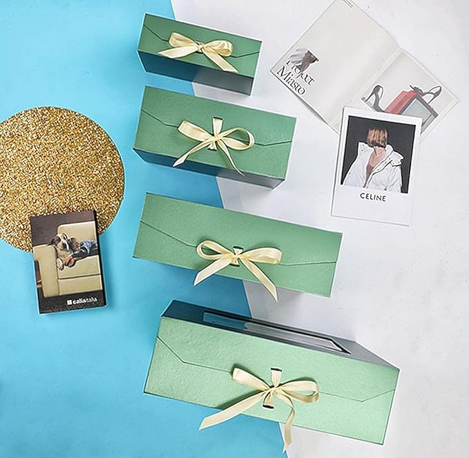 Green Extra Large Gift Box for Presents with Ribbon 16.5x13x5.3 Inches Clear Gift Box with Window Magnetic Closure Gift Boxes with Lids