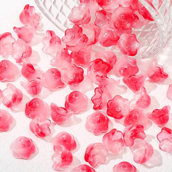 LadayPoa 100pcs Red Glass Bellflower Beads for Jewelry Making - 12mm Diameter, 8mm Height, 1.3mm Hole Diameter - Flower Shaped, Loose Beads - DIY Crafts, Gifts