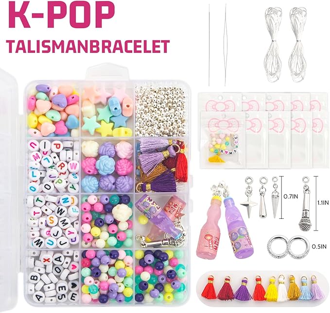 foci cozi DIY Kpop Beads for Bracelets Making Kit,Girls Friendship Bracelet Jewelry Making Kit,Rubber Band Charm Bracelet Making Kit