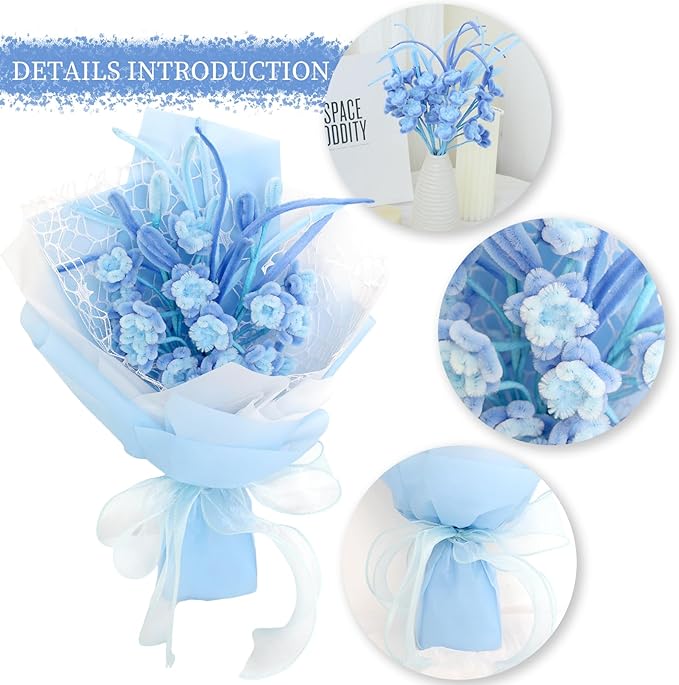 Crochet Flowers Bouquet Gifts for Women Birthday,Gifts for Mom,Preserved Rose Forever Flower,Real Handmade Bouquet for Grandma Sister Wife Her from Daughter (Blue)