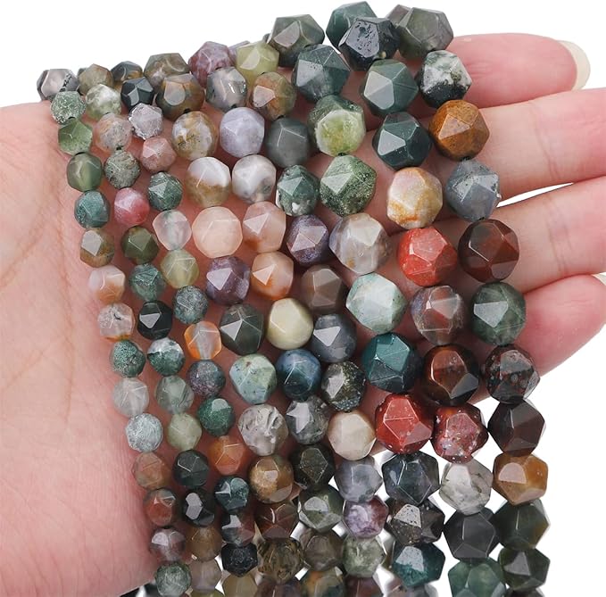 Faceted Natural Indian Agate Stone Round Beads 10mm 36cm/Strand for Jewelry Making