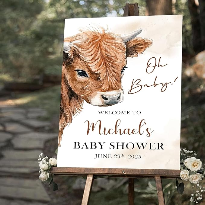 Personalized Baby Shower Welcome Sign Outdoor, Cow Boy Baby Shower Party Decorations Theme, Oh Baby's Sign Deccoration For Boy, Gendal Reveal Welcome Sign