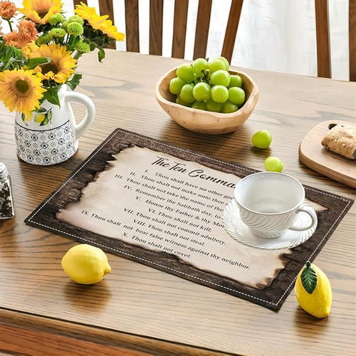 10 Commandments Placemats Set of 6, Ten Commandments Place Mats Washable Double-Sided Table Mats for Kitchen Dining Room Home Party Indoor 6 PCS 12x18 Inch