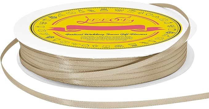 Double Face Tan Satin Thin Ribbon 1/8 inch X 100 Yards Polyester Tan Ribbon for Gift Wrapping Very Suitable for Weddings Party Hair Bow Invitation Decorations and More