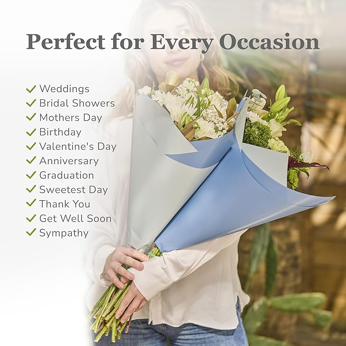 the florist Supply 20 Sheets Premium Flower Wrapping Paper | Waterproof Flower Wrapping Paper for Bouquets | Double Sided Floral Bouquet Sheets | DIY Gifts Colorblend Celtic Blue