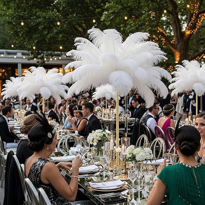 Lamar 100 Pcs White Ostrich Feathers 14-16'' 12-14'' 10-12'' 8-10'' Bulk for Wedding Centerpieces, Event Decor, Floral Arrangement, Home Decor (White)