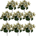 8 Pack 5 Heads Christmas Artificial Poinsettia Flowers Faux Poinsettia Bush Bouquets Silk Poinsettia Christmas Tree Ornaments Poinsettia Flower Arrangement for Home Decor