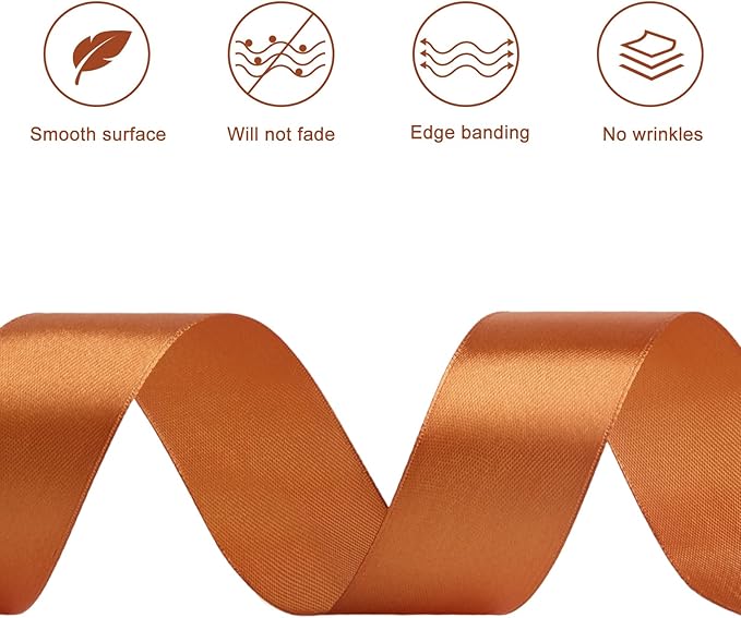 1-1/2 Inches 50 Yards Copper Satin Ribbon, Solid Fabric Ribbon Roll for Flower Bouquets, Gift Wrapping, Wedding, Handmade Crafts