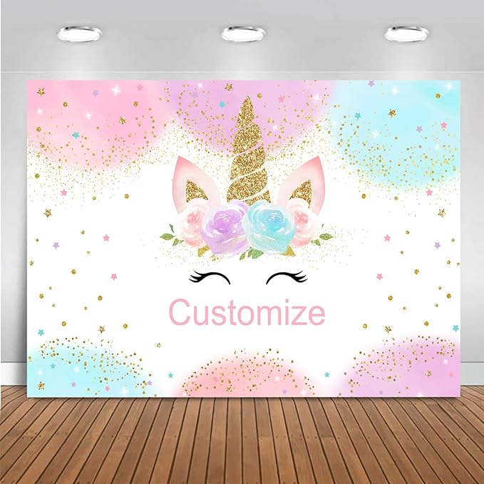 Mocsicka Custom Rainbow Unicorn Backdrop for Girls Birthday Baby Shower Party Personalized Unicorn Backdrop Customize with Name and Photo Party Decorations