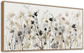 Framed Floral Wall Art Abstract Grey Cream White Grass Flowers Canvas Pictures Modern Landscape Painting Botanical Artwork for Living Room Bedroom Kitchen Office Wall Decor Ready to Hang 29"x58"